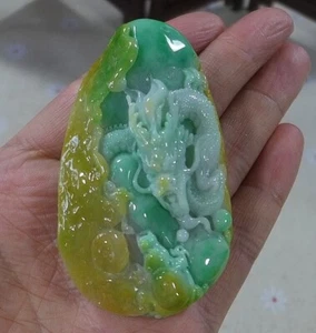 Cert'd Fine Natural Type A Yellow Green Jadeite Jade 3 Color Dragon Pendant 8027 - Picture 1 of 7
