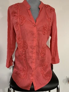 Charter Club womens pink linen Button Up Blouse size 12 - Picture 1 of 5