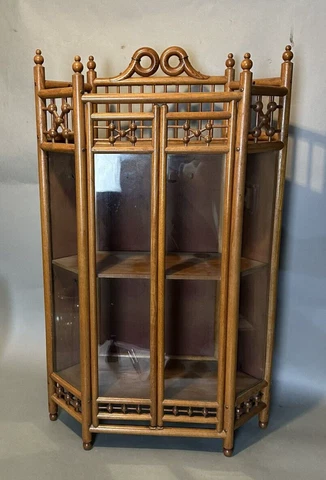 Antique Victorian Oak Stick & Ball Curio China Cabinet Cover