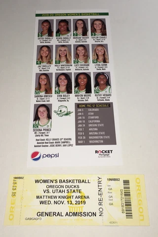 OREGON DUCKS 2019 BASKETBALL vs UTAH STATE AGGIES TICKET/ROSTER SABRINA IONESCU Cover
