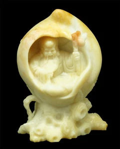 Natural Burma Soft Jade Chinese God of Long Life (Tjang so Gong) Carving Statue - Picture 1 of 7