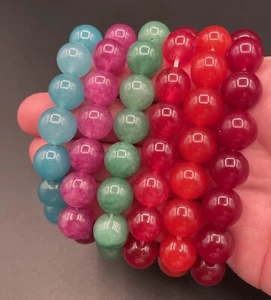 QTY: 6 Rew Multicolor 10mm Faceted Tourmaline Round Gemstone Bead Bracelets~CUTE - Picture 1 of 4