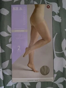 NEW Silk Impressions Pantyhose M Beige 2-Pack Shimmer Sheer High Waisted 20 Den - Picture 1 of 2