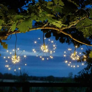 3pk Starburst Solar Powered LED Garden Pendant Light Outdoor Feature Lighting - Picture 1 of 7