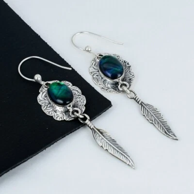 Green Australian Triplet Opal Gemstone 925 Sterling Silver Jewelry Earrings Gift - Image 1 of 4