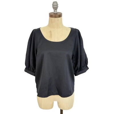 MADEWELL Relaxed Scoopneck Short Puff Sleeve Top L True Black Office NWT B7 - Image 1 of 4