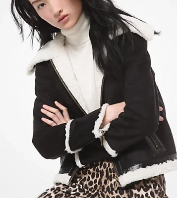 Michael Kors Jacket Faux Shearling Trim Biker Black Sz XL NEW NWT A93 - Image 1 of 4