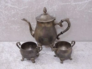 3 tlg. Set Teekanne Zuckerdose Milchgießer versilbert - Vintage - Antik-Design - Bild 1 von 5