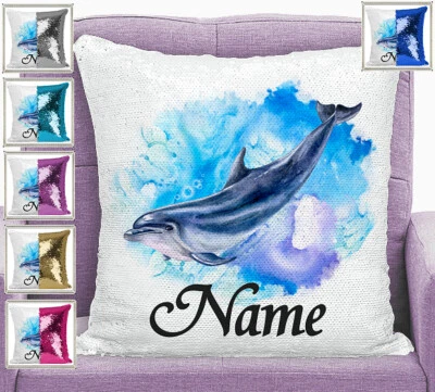 Personalised Dolphin Magic Sequin Mermaid Pillow Cushion Cover 6 Colours - image 1 of 2