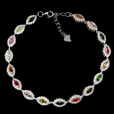 925 Sterling Silver Bracelet Marquise Tourmaline 5x2.5mm Gemstone Jewelry 7.5in - Image 1 of 4