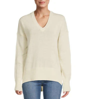 NEW,  Theory Karenia V-Neck Sweater Ivory Size L #T3300 - Image 1 of 4