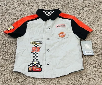 Disney Pixar Cars Shirt Boys 2T Lightning McQueen Snap Front Short Sleeve NEW - Image 1 of 4