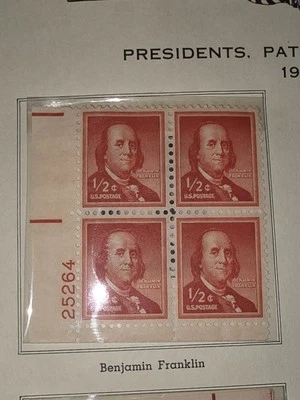 US Plate Block Scott #1030 1/2c Benjamin Franklin Unused - #J1 - Image 1 of 2