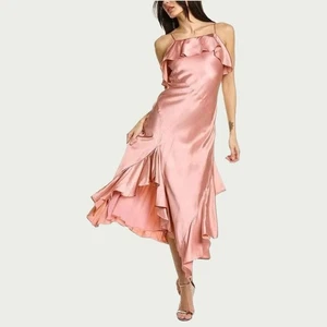 Cinq à Sept Rouge Rosa Elly Rüschen 100 % Seide Maxi Slip Kleid Größe 12 $ 595 - Bild 1 von 13