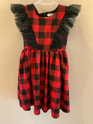 Desfile de Navidad Rojo Cuadros Trish Scully Niño Vestido con Volantes Negros Talla 8 Foto 1 de 4