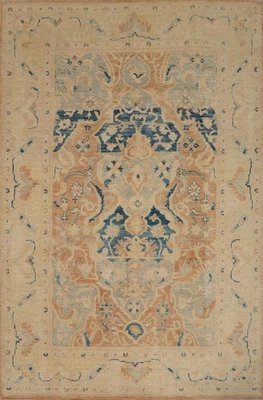 Alfombra de sala de estar Oushak 7x9 tinte vegetal anudada a mano alfombra de lana paquistaní Foto 1 de 4