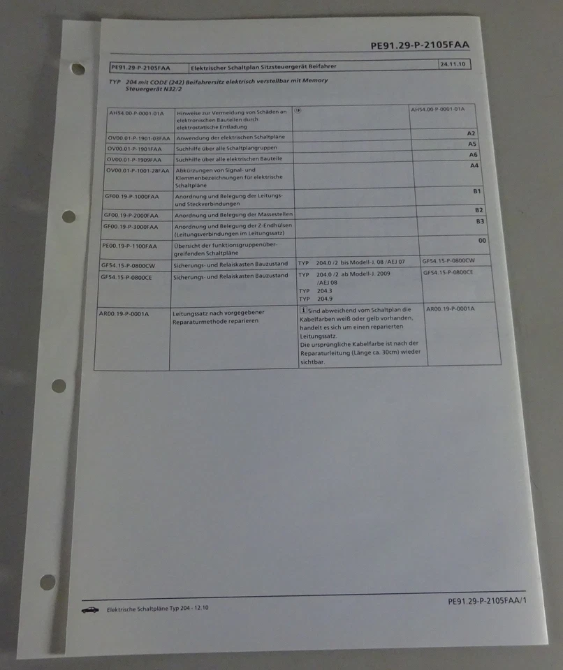 Esquemático Mercedes-Benz W204 Unidad de Control Asiento Copiloto Tipo 204 Stand - Imagen 1 de 2