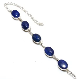 Pulsera de plata esterlina 925 hecha a mano de piedras preciosas de lapislázu... - Imagen 1 de 1