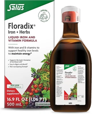 Floradix Hierro y Hierbas - Suplemento líquido de hierro a base de hierbas (16,9 fl oz / 500 ml) Foto 1 de 4