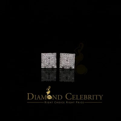 925 Sterling Yellow 0.72ct Silver Cubic Zirconia Hip Hop Women's Square Earrings - Image 1 of 4