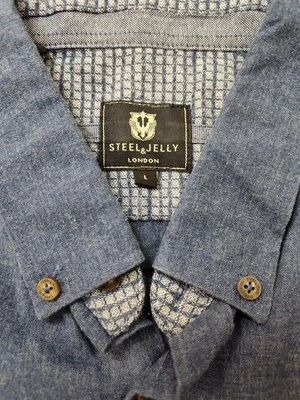 Camisa de acero y gelatina para hombre L grande azul manga larga puños abatibles con botones Foto 1 de 4