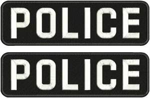POLICE EMBROIDERY PATCHES 3X11 HOOK ON BACK BLACK/white 2 PATCHES SET - Picture 1 of 2