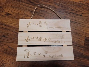 Engraved Live Laugh Love Wood Wall Decor Hanging Plaque Flower Butterfly Rustic - Picture 1 of 1
