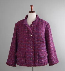 TALBOTS Plus NWT $169 Tweed Fringe Houndstooth Dressy Jacket Top Size 22W Petite - Picture 1 of 6