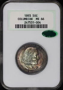 1893 Columbian 50C Silver Commemorative NGC MS-66 CAC Old Fatty Holder - Toned! - Picture 1 of 4