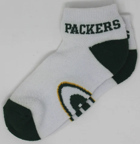 Green Bay Packers NFL White w/ Green Deuce Adult 1/4 Quarter Socks *Medium Cover