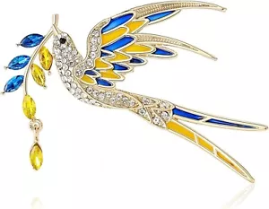Peace Dove Brooch for Women Shiny Rhinestone Ukrainian Ear of Wheat Pin Anima... - Picture 1 of 6