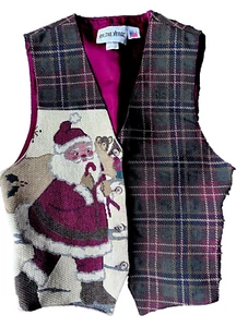 Chaleco de Navidad Feo Vintage Mediano Multicolor Tapiz a Cuadros Papá Noel Excelente - Imagen 1 de 11