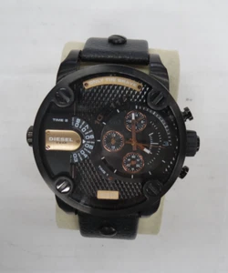 DIESEL MENS WATCH - 3 BAR -DZ 7291 -QUARTZ  BLACK LEATHER BAND - NICE !!! - Picture 1 of 5