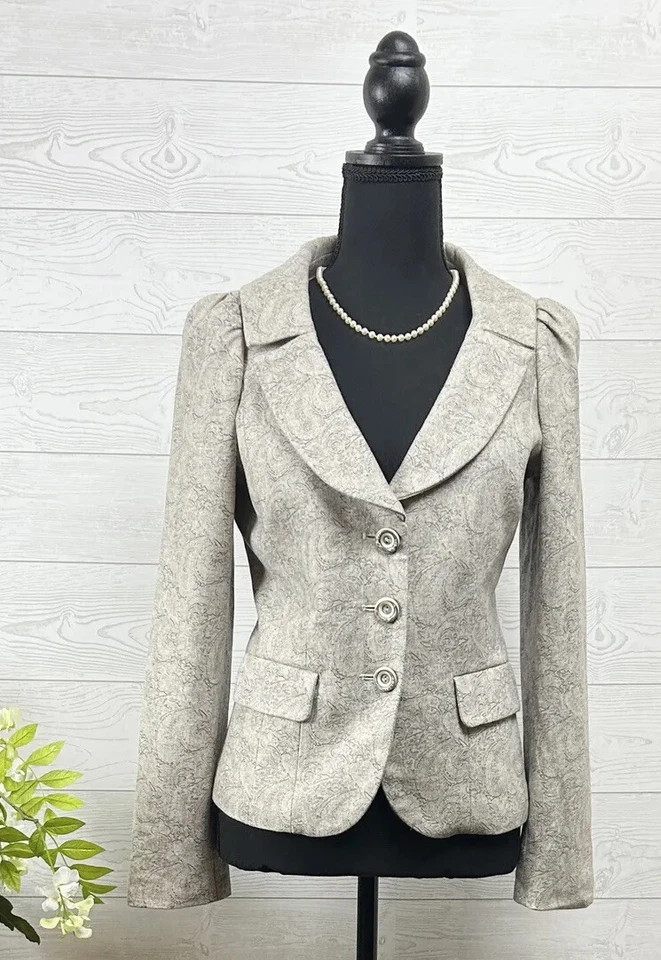 Talla 6 BLAZER Casa Blanca Mercado Negro GRIS CLARO Paisley PEPLUM Mezcla Lana $195 Foto 1 de 4