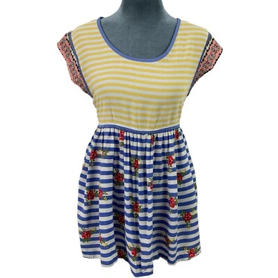 New Matilda Jane Womens Medium Cap Sleeve Shirt Striped High Low Top Blouse Foto 1 de 4