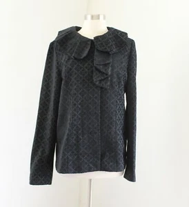 Tulle Womens Black Geometric Floral Embossed Print Ruffle Neck Jacket Size XL - Picture 1 of 6