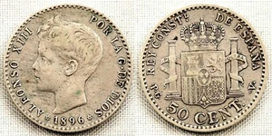 SPAIN-Alfonso XIII. 50 centimos 1896*9-6. Madrid. MBC/VF. Plata 2,5 g. ESCASA - Imagen 1 de 1