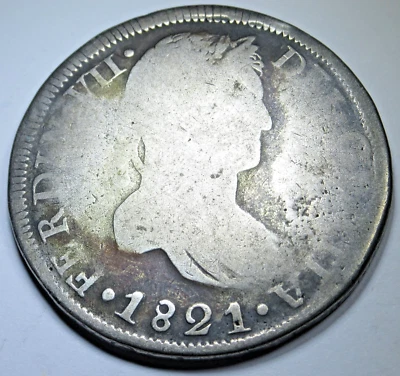 1821 Durango Mexico Silver 8 Reales Spanish Colonial Dollar 1800's Pirate Coin - Image 1 of 2