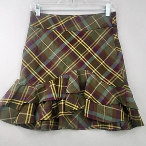 Ralph Lauren Girls Plaid Ruffle Hem Skirt Size 16 Olive Green Plaid Preppy - Picture 1 of 7