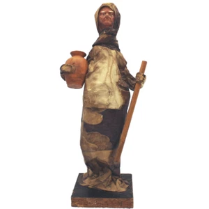 Escultura de papel maché de arte popular mexicano vintage mujer aldeana con olla de arcilla - Imagen 1 de 6