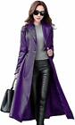 Women's Genuine Lambskin Leather Trench Long Purple Stylish Halloween Overcoat