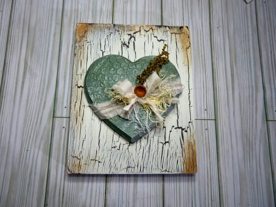 Farmhouse heart Valentine's multimedia  distressed wood plaque. Wood decor,  - Image 1 of 4