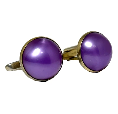 Vintage Hickok USA Cufflinks Gold Tone Purple Lucite Cabochon Signed - Image 1 of 4