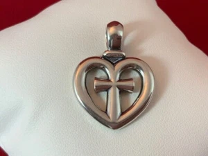 James Avery RETIRED Sterling Heart Cross Pendant - Picture 1 of 4
