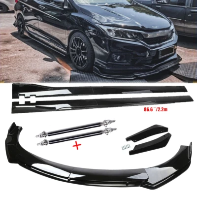 Front Bumper Spoiler Side Skirt Strut Rod Gloss Black For Honda City 2010-22 Foto 1 de 4