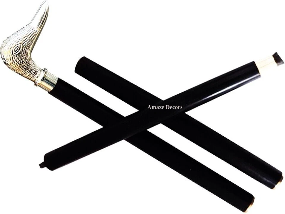 Bastón plegable de madera dura elegante de latón macizo con mango de pato Foto 1 de 4