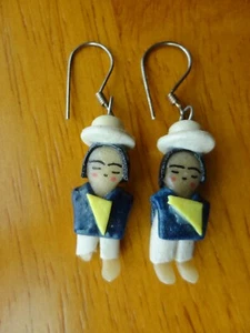 Vtg Otavalo Ecuador Dangle Pierced Earrings Folk Art Bread Dough Hand Painted - Picture 1 of 4