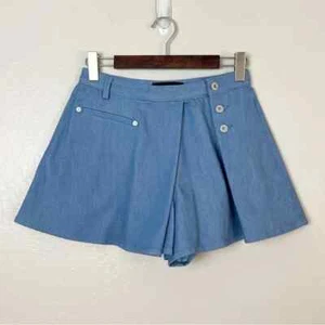 Pantalones Cortos/Skort Para Mujer Talla 2 Azul Cambray Cintura Alta Envolvidos - Imagen 1 de 9