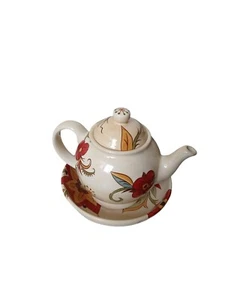 Pier 1 Imports 'Carynthum' Tea Pot & Lid Earthenware Floral Design 5 Cups Vol D8 - Picture 1 of 5