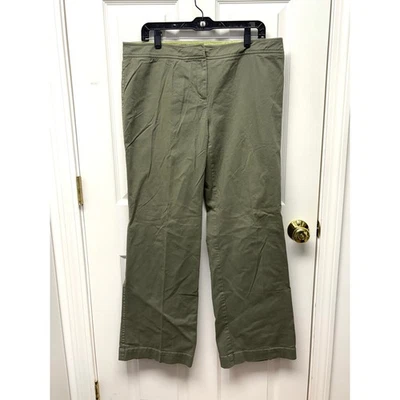 Chinos Sigrid Olsen Verde Oliva, Pierna Ancha, Ganchos Botón Cremallera, Caquis, Talla 14 Foto 1 de 4